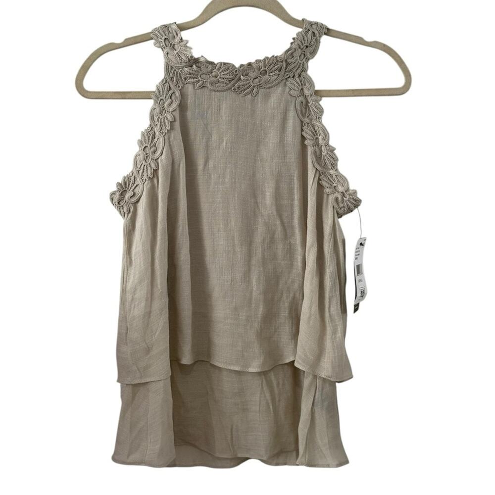 NWT BCX XS Crochet Trim Sand Layered Sleeveless Top Blouse